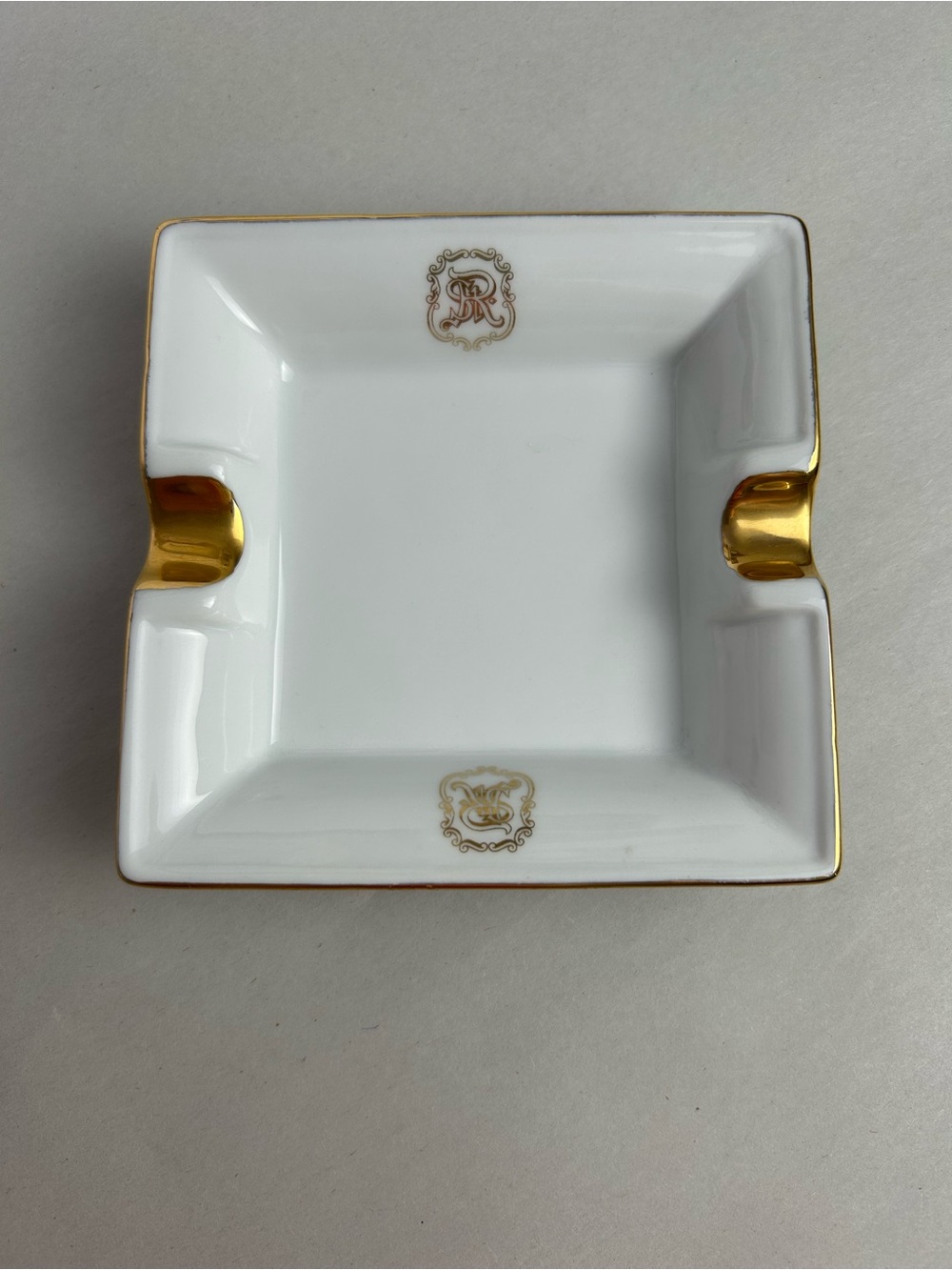 Vintage St. Regis Hotel White & Gold Trim Square Ashtray Schönhuber Franchi
